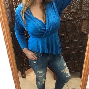 H&M chlorine blue wrap drape blouse top 2